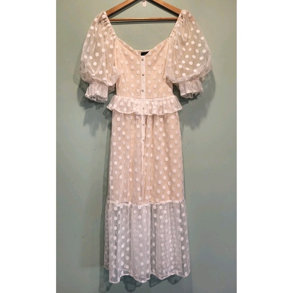 Vici Dresses & Skirts - Vici Cream and White Polka Dot Midi Dress